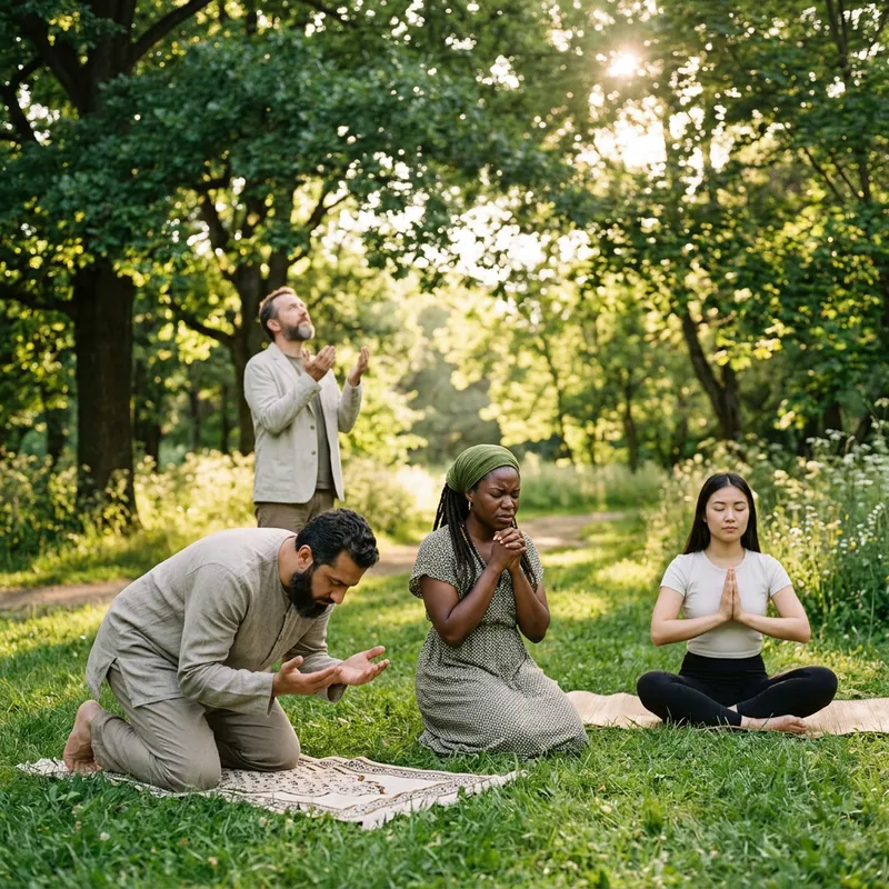 Diverse Prayer Gathering in Serene Open Setting