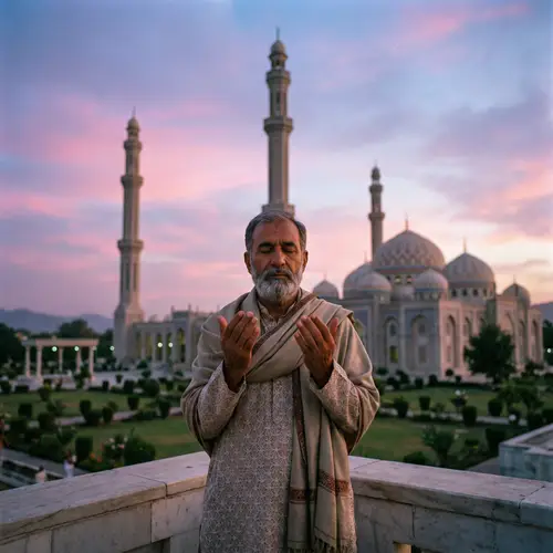 South Asian Man Making Dua at Beautiful Mosque