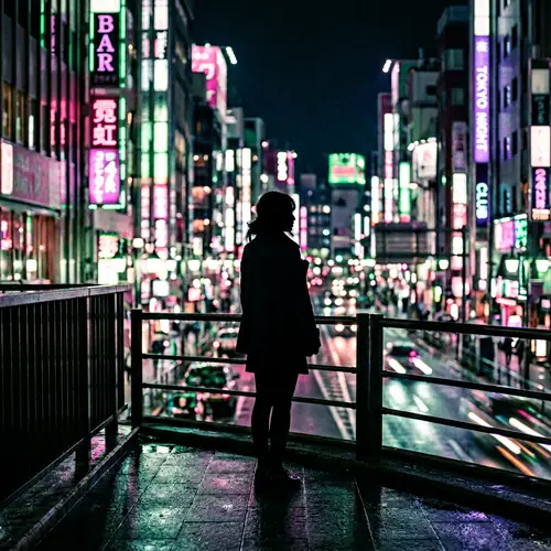 Urban Silhouette: Neon Lights and Mystery