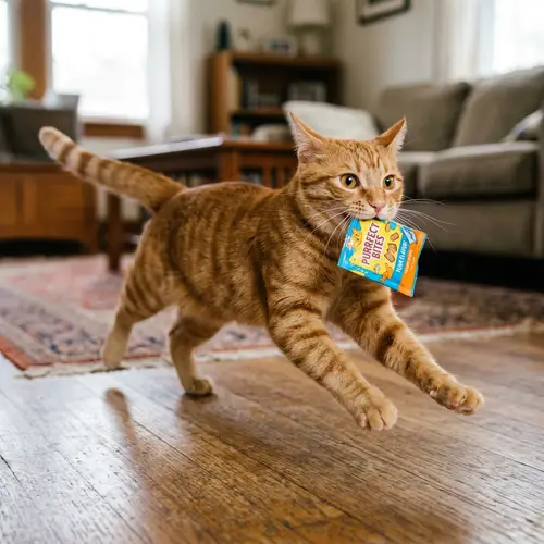 Adorable Orange Tabby Cat With Snacks in Motion | Treasure Hunt