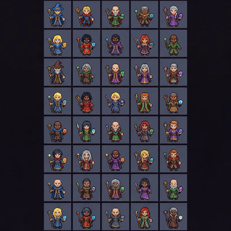 Pixel Art Magus Characters Sprite Sheet | Diverse and Unique Designs