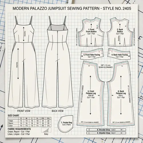Pattern for Stylish Palazzo Jumpsuit Design