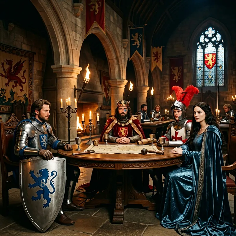 Arthurian Legends Round Table Scene with King Arthur, Lancelot and Knights