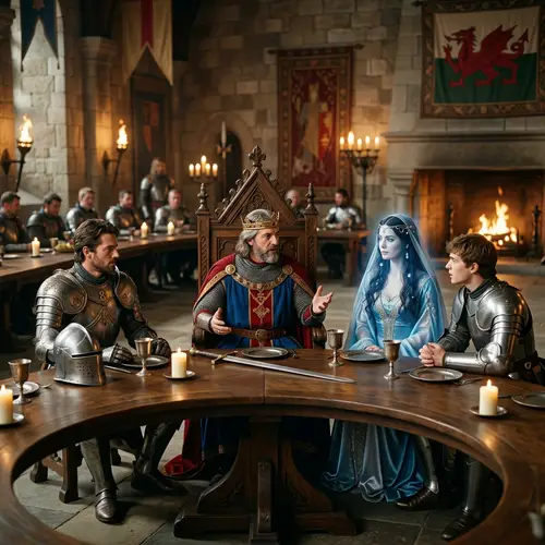Arthurian Legends Round Table with King Arthur, Lancelot, Lady of the Lake, Perceval