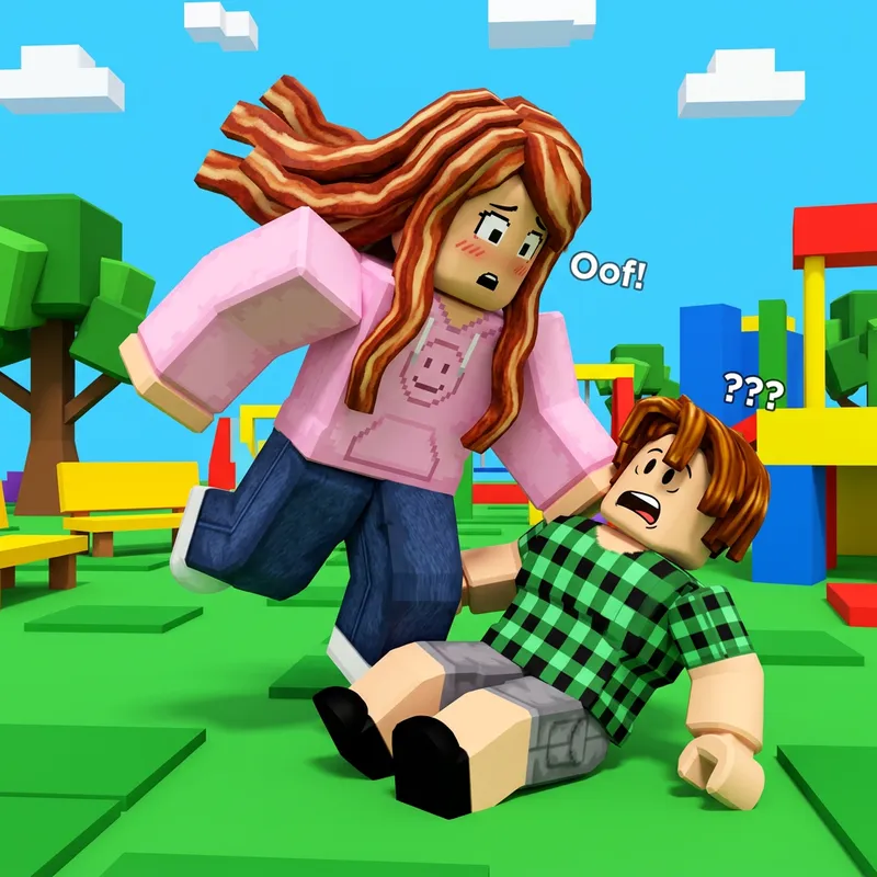 Roblox Avatar Bacon Girl Falls on Bacon Boy