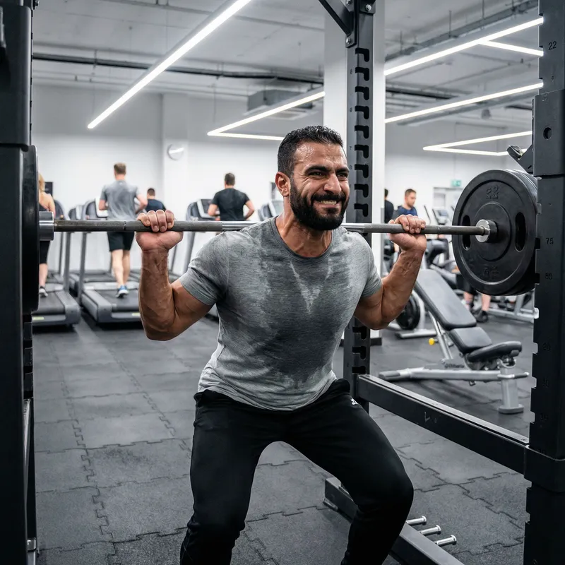 Middle-Eastern Man Exercising in Gym
