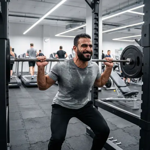 Middle-Eastern Man Working Out in Well-Equipped Gym