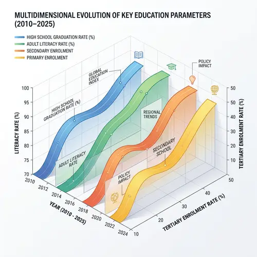 Education Parametric Graph Showing Enrollment, Graduation, and Literacy Rates Over Years