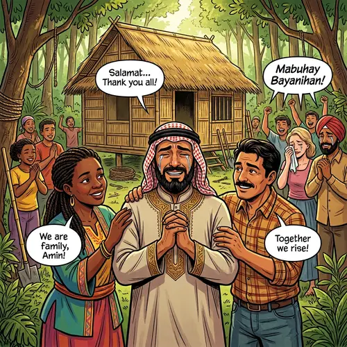 Bayanihan Unity in Forest: Emotional Moment of Gratitude