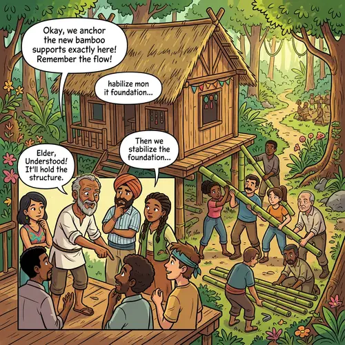 Vibrant Forest Bayanihan: Elder's Wisdom Unites Villagers