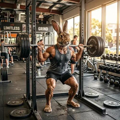 Muscular Rabbit Working Out in Gym | Fitness Bunny Exercise