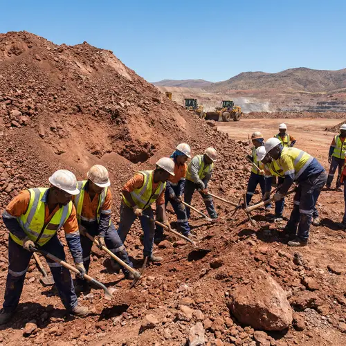 Diverse Group of Miners Working Diligently in Earth Pile
