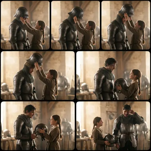 Girl Removes Knight's Helmet: Action in Six Frames
