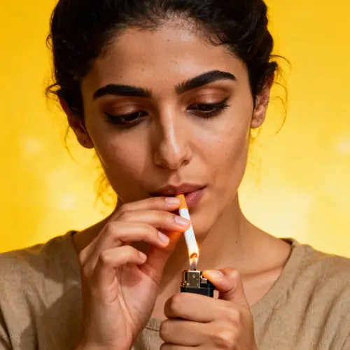 Hyperrealistic Close-Up of a Woman Lighting a Cigarette