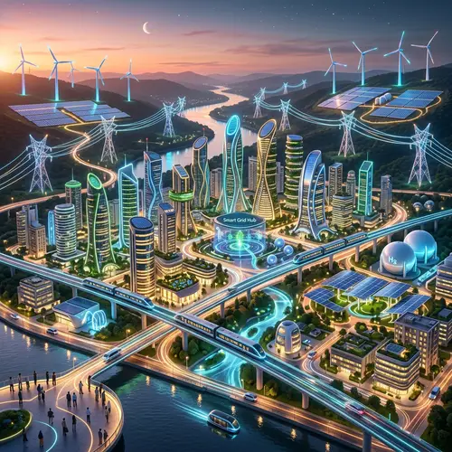 Futuristic Cityscape with Renewable Energy Trends | Smart Grid Technology