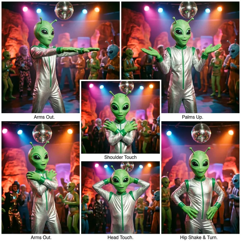 Green Martian Macarena Dance Poses