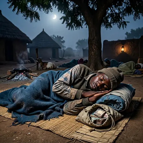 Young Nigerian Man Resting Under Chilly Night Skies