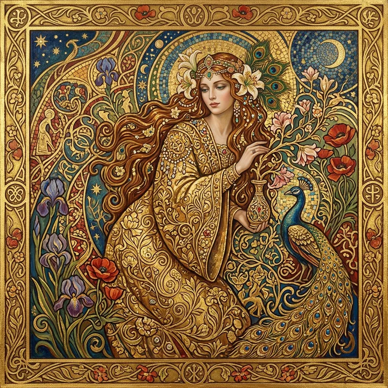 Klimt-inspired Art: Ornate Details with Oil and Gold Leaf on Canvas