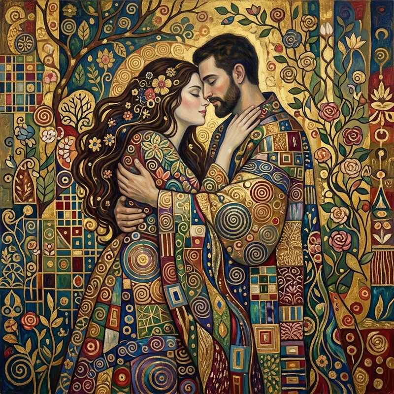 Klimt-Inspired Romantic Embrace Pattern