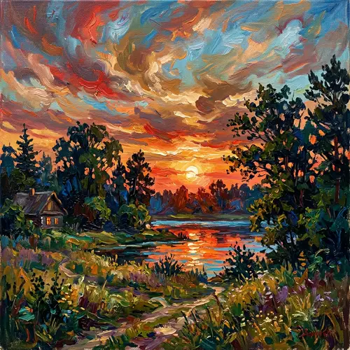 Impressionist Sunset Painting | Nature's Farewell Gift
