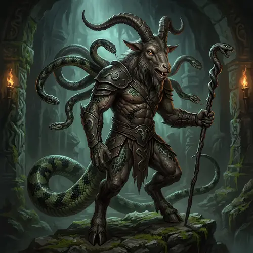 Goat-Headed Demon with Serpentine Features Art