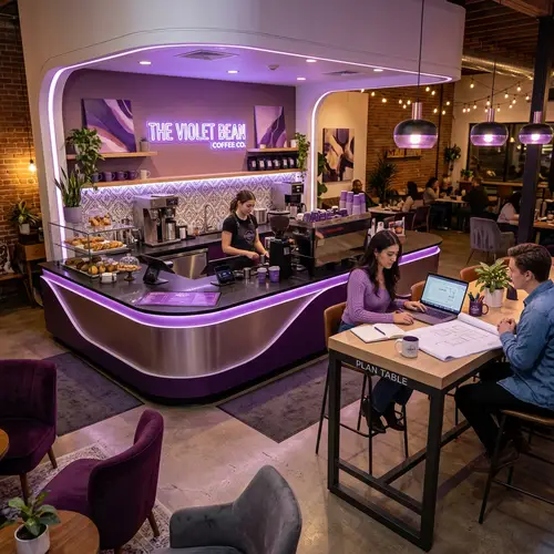 Modern Purple Coffee Shop Counter Design