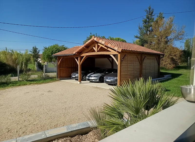 Traditional Wood Carport for 2-3 Cars