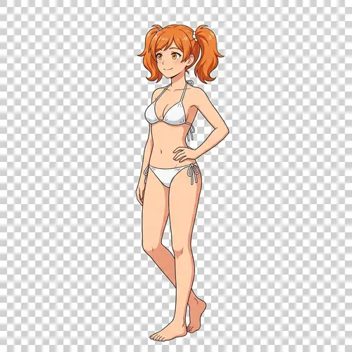 Young Woman in White Bikini - Anime Game Art