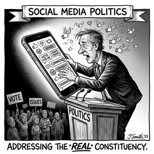 Social Media's Impact on Politics - Editorial Cartoon