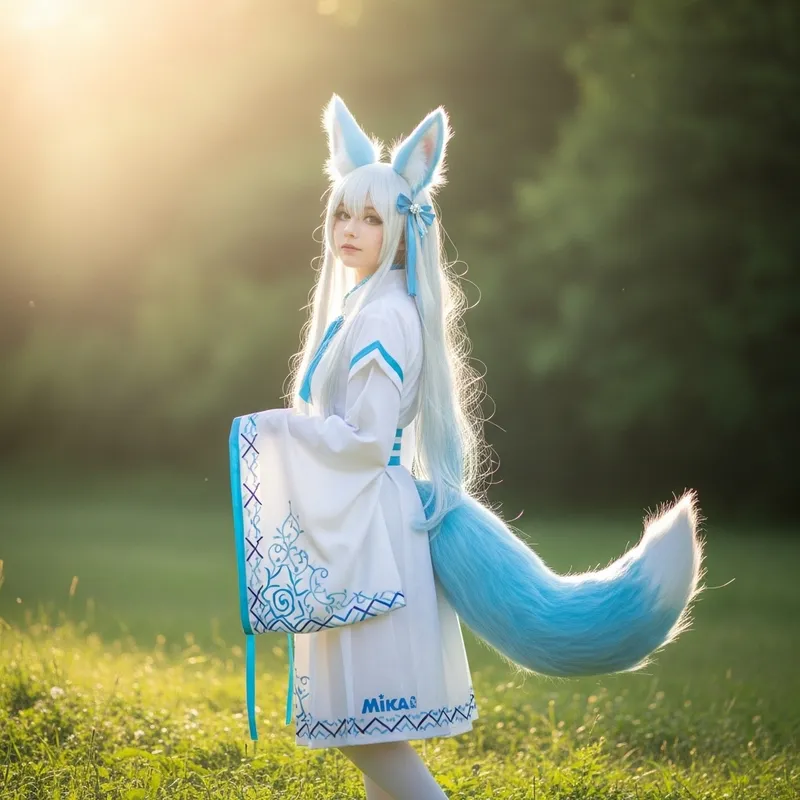 Enchanting Fox-like Model in a Sun-Drenched Glade