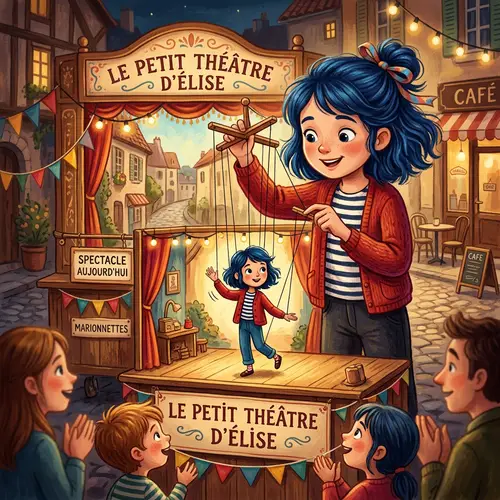 French Girl Puppet Show Illustration