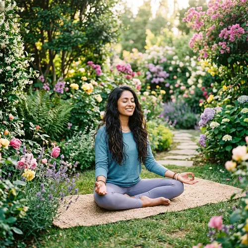 Inner Peace: South Asian Woman Practicing Yoga in Serene Garden