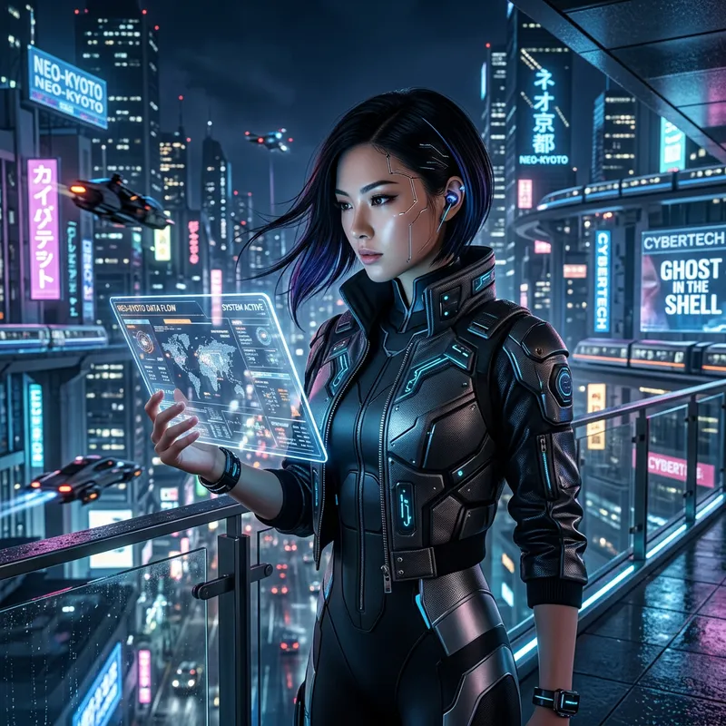Realistic Futuristic Image of Woman with Black Hair and Fair Skin