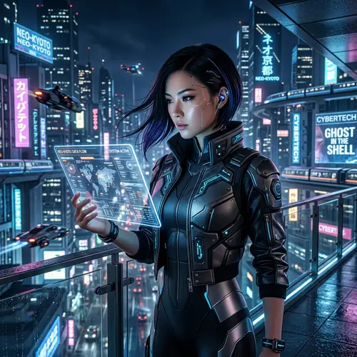 Realistic and Futuristic Image of Woman with Black Hair and Fair Skin