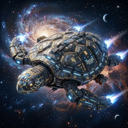 Realistic & Futuristic Turtle-Shaped Ship Image