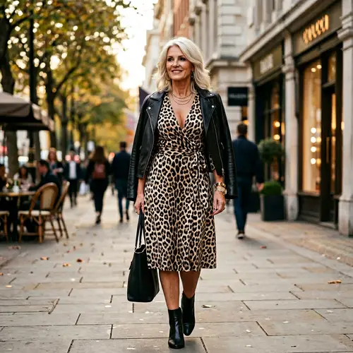 Sexy Platinum Blonde Cougar in Leopard Print Dress