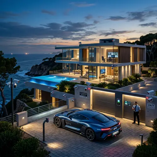 Future Villa with AI Surveillance and Luxury GTX Car