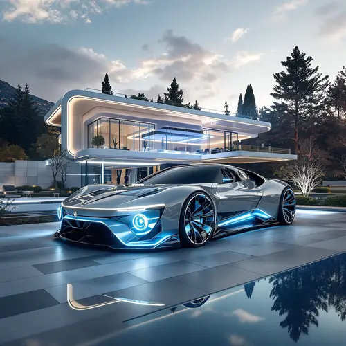 Future Villa with AI Surveillance and Luxury GTX Car