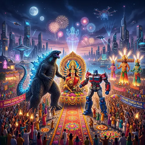 Godzilla & Optimus Prime Celebrate Dussehra on Mombasa