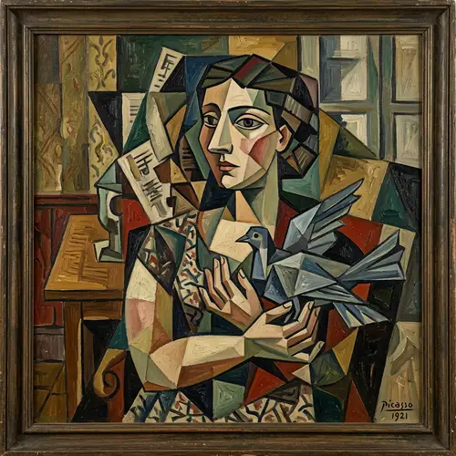 Cubist Painting: Woman with Bird Art