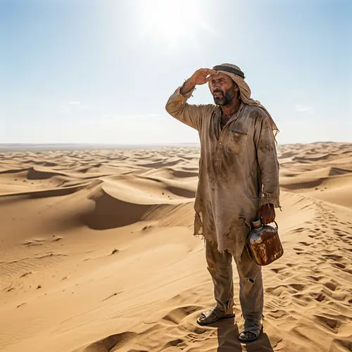 Desperate Man Trapped in Desert Searching for Water