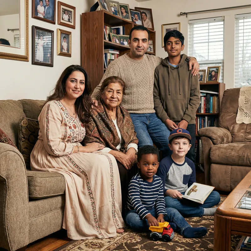 Multigenerational Family Portrait in Living Room