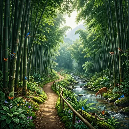 Enchanting Giant Bamboo Dendrocalamus Asper Forest Landscape