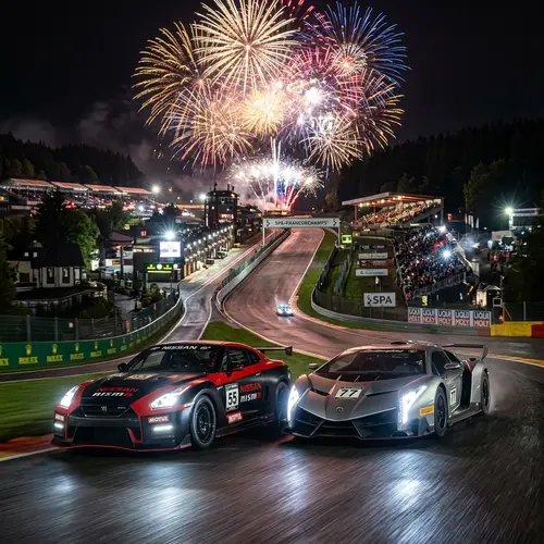 Midnight Race at Eau Rouge Circuit: Nissan GTR R35 Nismo vs Lamborghini Veneno