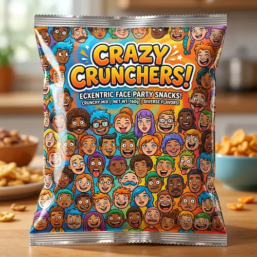 Colorful Animated Snack Pack Design with Diverse Faces