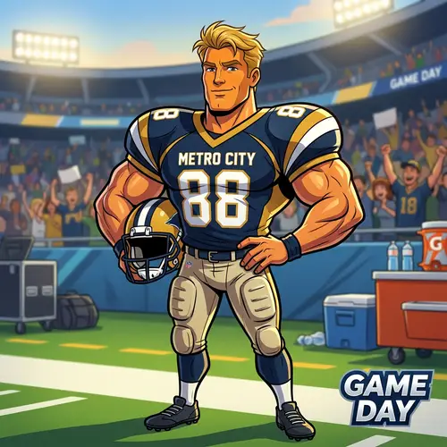 Charming Athletic Male Cartoon Character with NFL-style Football Pads