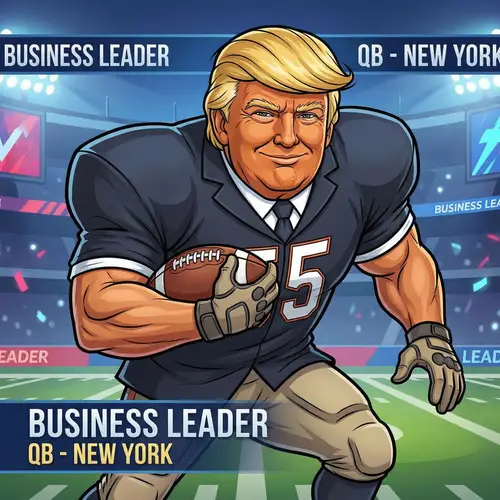 Cartoon Businessman in Football Pads with Blond Combed-Over Hair