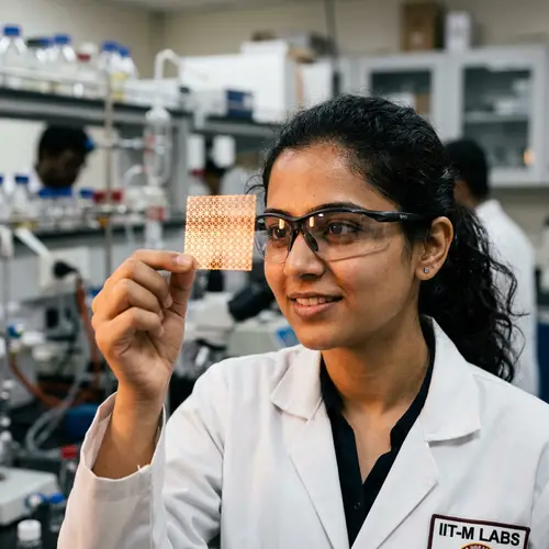 Female Scientist with Copper Micro-Extended Mesh - Laboratory Close-Up