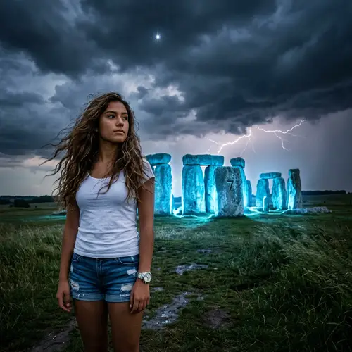 18-Year-Old Hispanic Girl at Stonehenge with Luminescent Glow