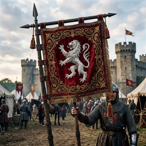 Medieval Banner with Heraldic Symbols: Courage and Nobility